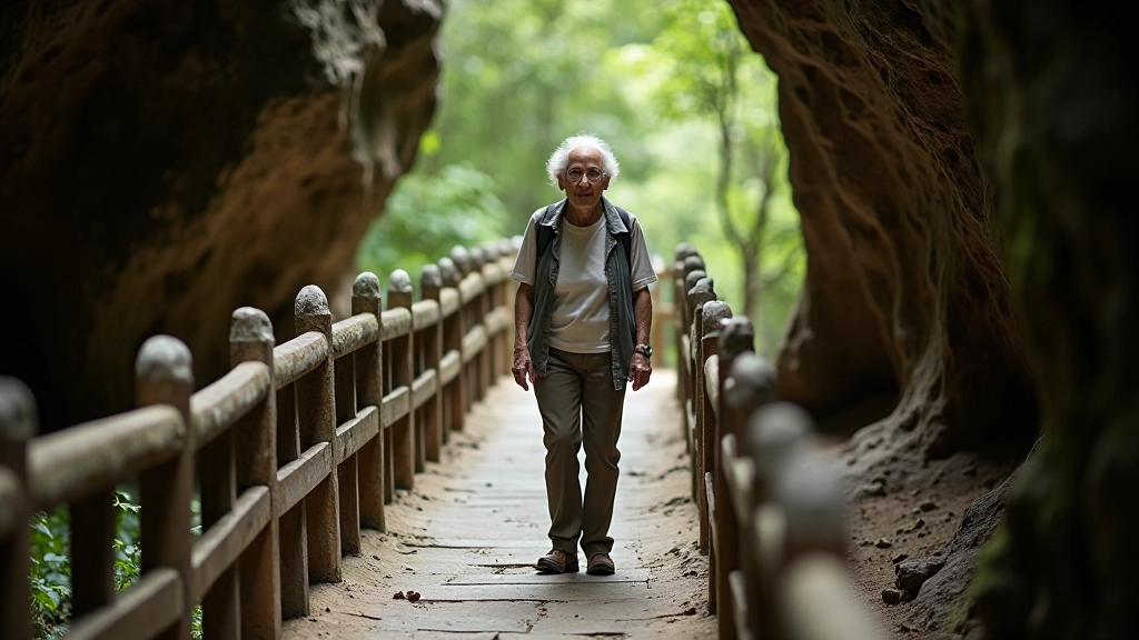 Sendero accesible con barandillas de seguridad en las cuevas, diseñado para personas de movilidad reducida, camino plano bien mantenido