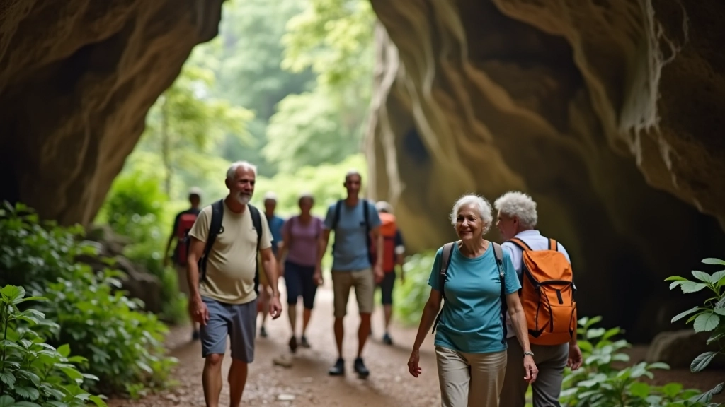 Grupo de jubilados disfrutando de una caminata en las cavernas